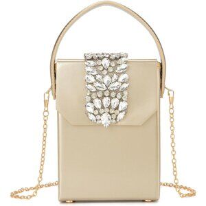 ⚡Women's Evening Rhinestone Box Detachable Chain Strap Tan Crystal Clutch Bag